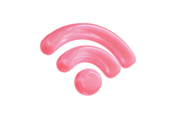 Glossy pink wifi symbol isolated on transparent background for web design