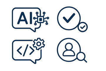 Innovative technology icons representing artificial intelligence, programming and user verification processes in digital communication