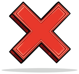 Obraz premium Bold red X cross mark icon in a 3D cartoon style illustration