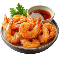 Delicious fried shrimp served on a plate with dipping sauce, ready to eat