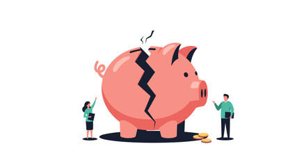 Broken piggy bank symbolizing financial crisis and economic downturn affecting personal savings and investment