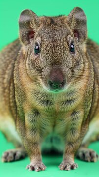 African Rock Hyrax (Procavia capensis) Studio Portrait on Vibrant Green Background, Front View