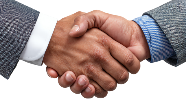 Two hands shaking in a gesture of agreement, white isolate background.