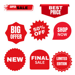 Red Promotional Sale Tags and Discount Labels Set