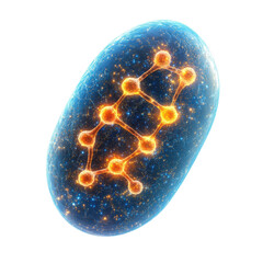 Digital render of a vibrant, glowing molecule structure with organic patterns