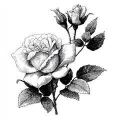 Detailed black and white rose illustration