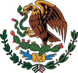 Mexican Coat of Arms Vector – Golden Eagle with Snake on Cactus, National Emblem of Mexico