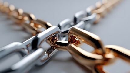 Intertwined metallic chains close-up.