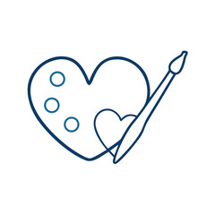 A palette in the shape of a heart and an artist's brush, symbolizing creativity and passion for art, suitable for artists and designers