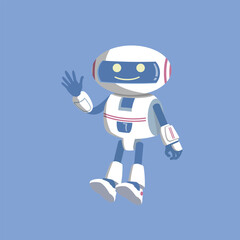 Friendly AI Robot Character Waving, Flat Vector Illustration
