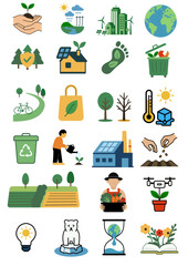 Eco Icons Vector Set – 23 Sustainability and Environment Illustrations for Green Energy, Recycling, and Climate Awareness