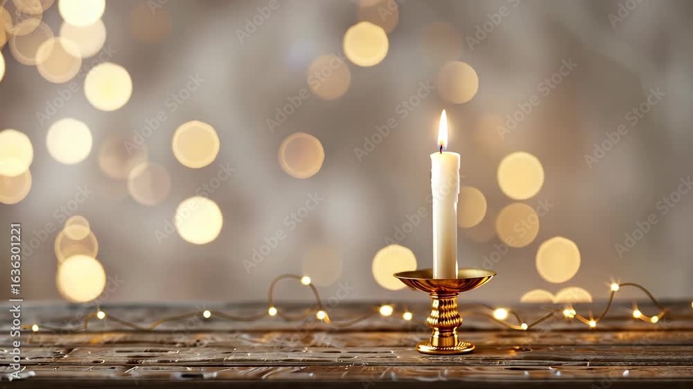 Poster a single candle glows gently in an inviting space adorned with soft lights, perfect for creating a p