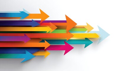 Colorful arrows moving forward, growth concept, white background, progress visualization, business presentation