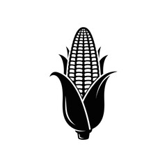 Black and white illustration of a corn cob isolated on white background