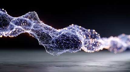 Futuristic AI Neural Network with Glowing Blue Data Streams – Abstract Tech Background with Copy Space for Presentations, Data Visualization Dashboards, or Sci-Fi Concepts, Cinematic Lighting    