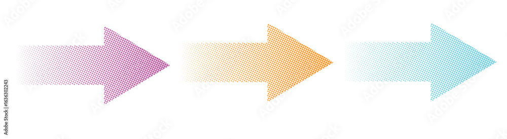 Aufkleber dotted arrow gradient design. vector isolated elements. arrow halftone effect