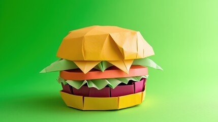 Origami Hamburger on Green Background