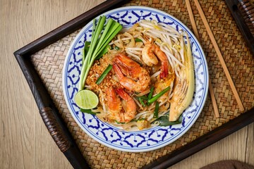 Stir fried thai noodles with shrimps ,Thai called Pad  thai