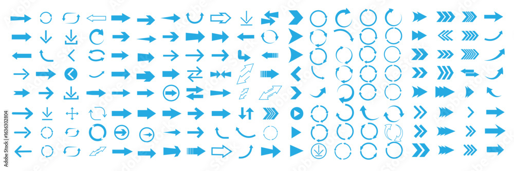 Poster arrow icon set. cursor. collection different arrow signs. blue arrows icons set. arrow icon collecti