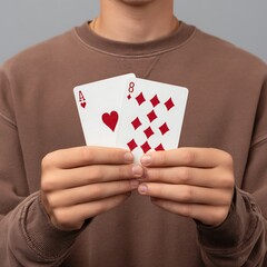 poker player holding a poker card