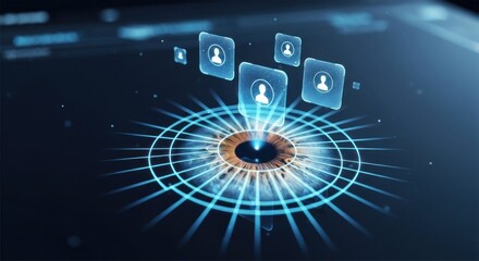 Eye with digital user icons, futuristic