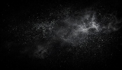 Obraz premium Dark cosmic dust and smoke on black background, spooky starry texture with fog for Halloween or sci-fi design 