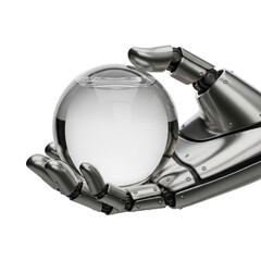 robotic hand holding a glass ball