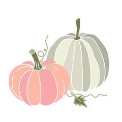 Flat style illustration of two pastel pumpkins in soft pink and sage green tones. Perfect for fall themed decor, invitations, seasonal packaging, and greeting cards