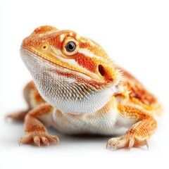Orange Bearded Dragon Lizard on White Background