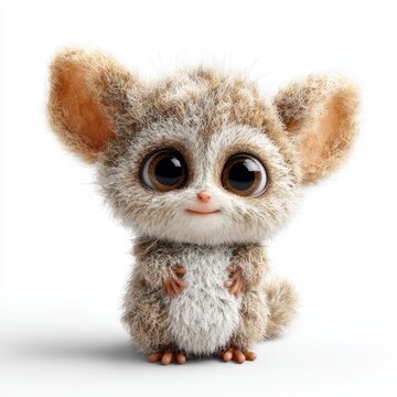 Cute Bush Baby with Big Eyes on White