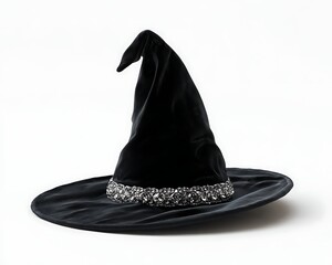 Black witch hat with a diamond band, made of velvet material