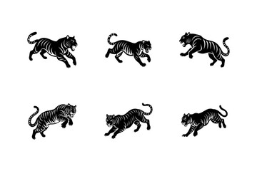 tiger in mid pounce vector art illustration