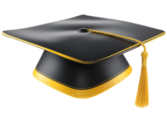 Graduation cap with tassel isolated on transparent background symbolizes academic achievement and the culmination of education and learning