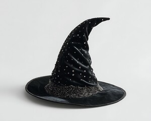 Black witch hat with a diamond band, made of velvet material