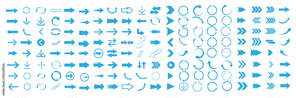 Poster arrow icon set. cursor. collection different arrow signs. blue arrows icons set. arrow icon collecti