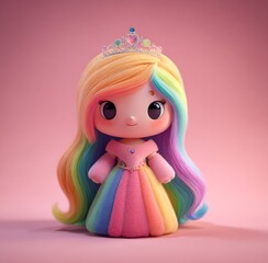 Cute chibi-style character, a colorful rainbow princess