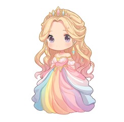 Cute chibi-style character, a colorful rainbow princess