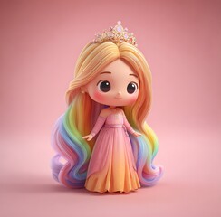 Cute chibi-style character, a colorful rainbow princess