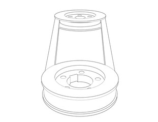 Engineering Pulley and Belt Drive Schematic: Minimalist Line Art Diagram, Black and White Technical Drawing for Industrial Machinery and Power Transmission System Blueprints