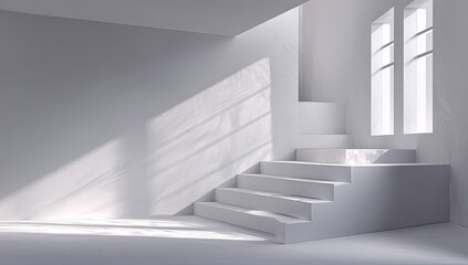 Fototapeta premium White interior with angled steps and sunlight
