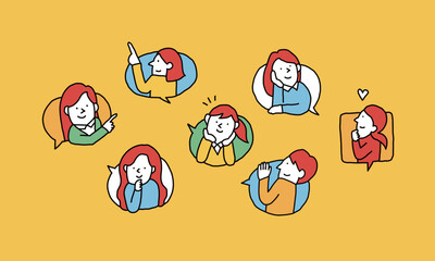吹き出し　指差しなどのポーズする様々な世代の女性たちのイラストアイコン