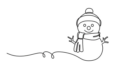 continuous line art of a snowman isolated on a transparent background. a christmas concept
