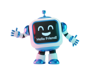 premium contemporary innovative creative digital colorful vibrant crisp clean stylish elegant modern detailed professional high quality Blue and White Robot with a Smile and Transparent Background