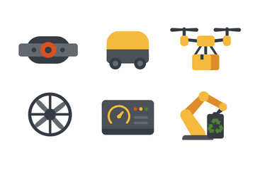 Innovative technology icons showcasing robotics, drones, and automation in modern industry