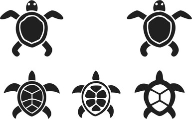 Fototapeta premium Collection of six turtle icons with different shell patterns in black and white simple vector design | editable eps vectors silhouette