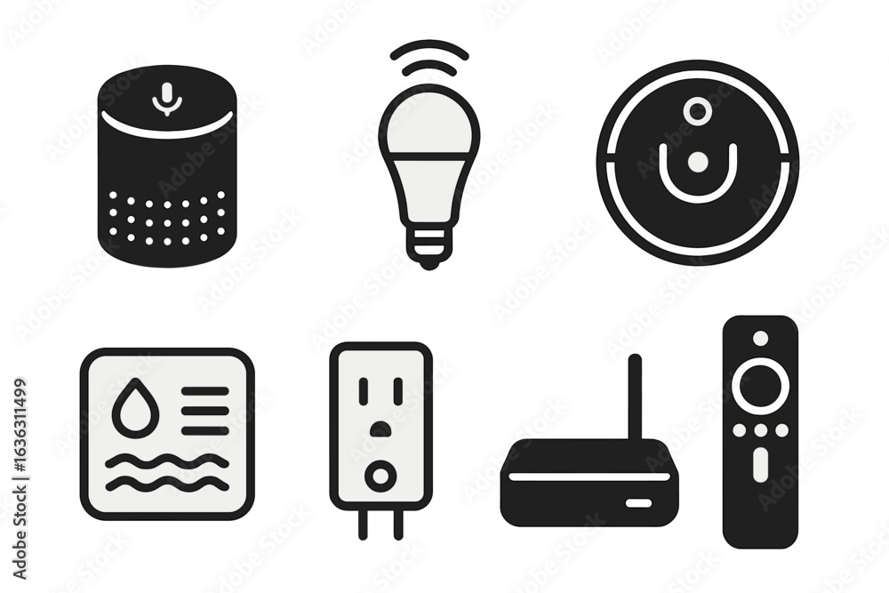 Poster various smart home devices displayed on a clean background highlighting modern technology for conven