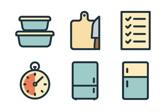 Kitchen organization tools for meal prep and planning on a clean background