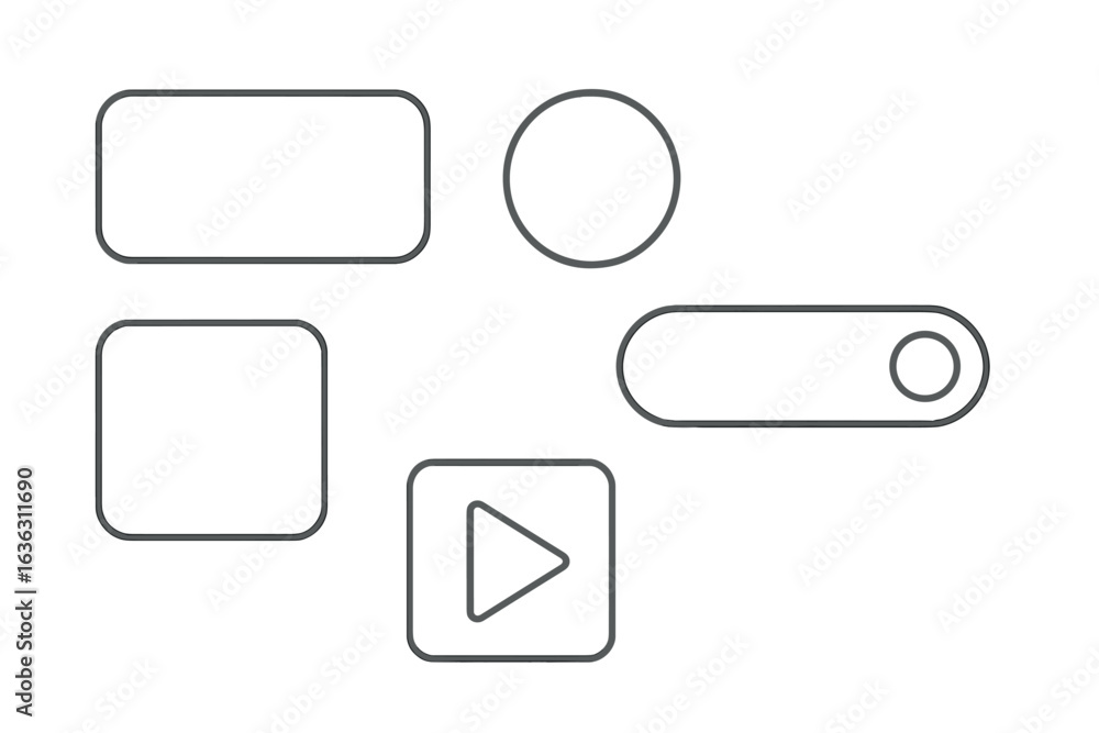 Aufkleber various shapes and icons arranged on a clean background, depicting user interface elements for desig