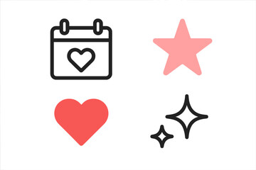 Colorful symbols representing love, events, and positivity displayed on a bright background for festive occasions and celebrations