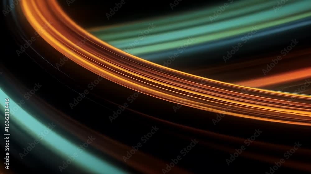 Wall mural fluid teal orange and green light lines abstract background motion design texture. seamless looping 